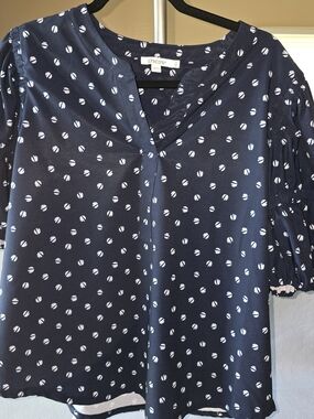 Chico's Navy and White Polka Dot Blouse